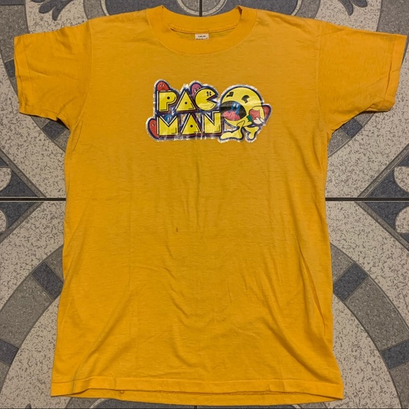 Vintage ‘80 Pac-Man Graphic Spellout Tee Sz L - Picture 1 of 7